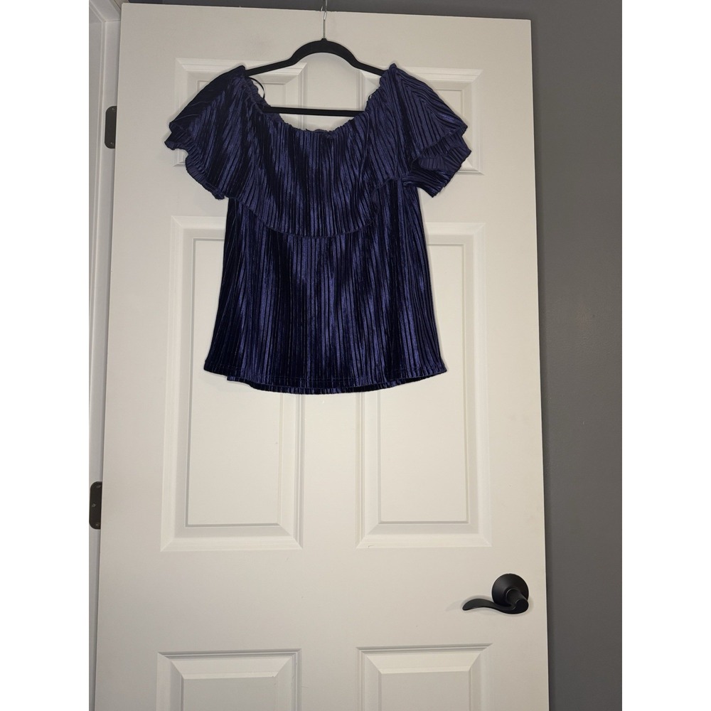 Sanctuary Celeste Velvet Off The Shoulder Top Blue Medium Net
